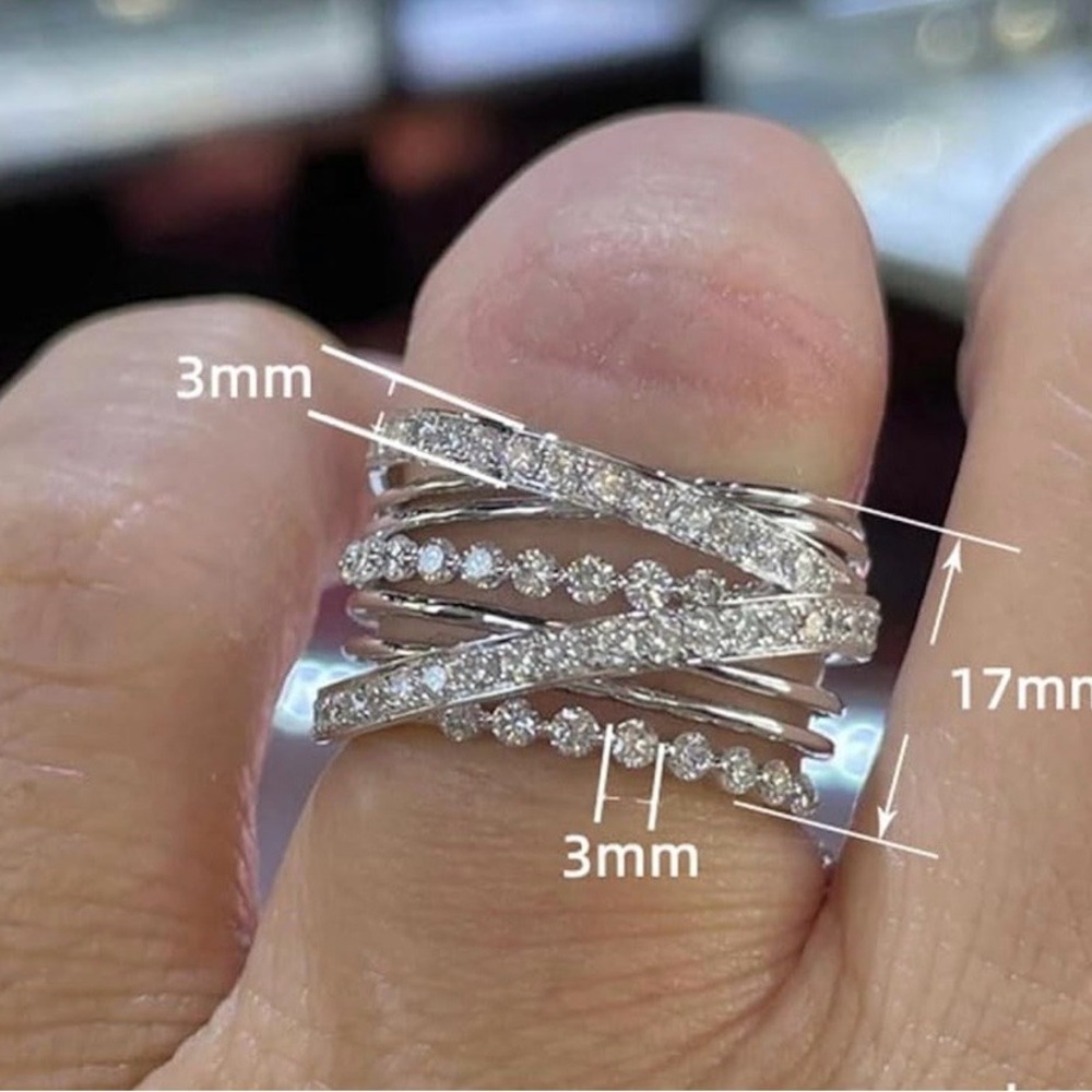 White Gold Plated White Cubic Zirconia Cross Ring Set, Size: 7 - Picture 3 of 3